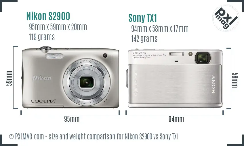 Nikon S2900 vs Sony TX1 size comparison