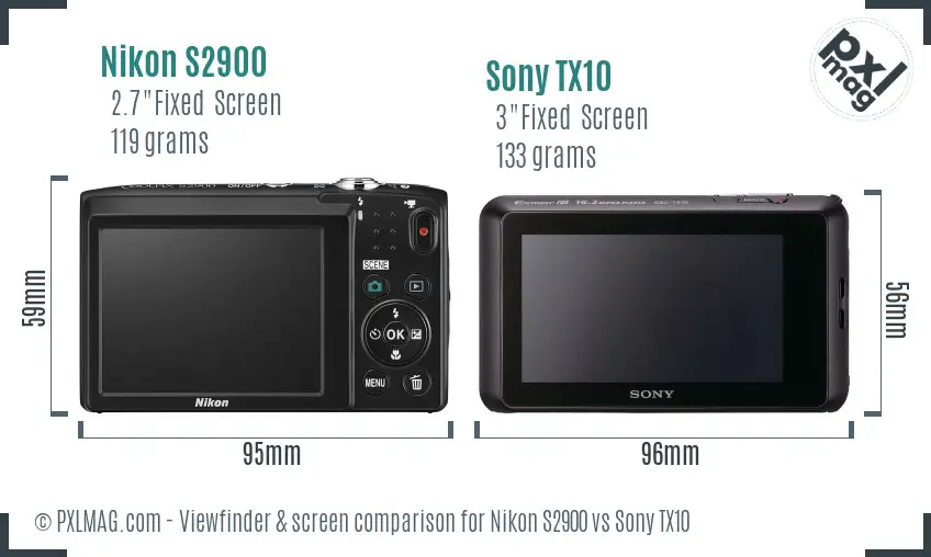 Nikon S2900 vs Sony TX10 Screen and Viewfinder comparison