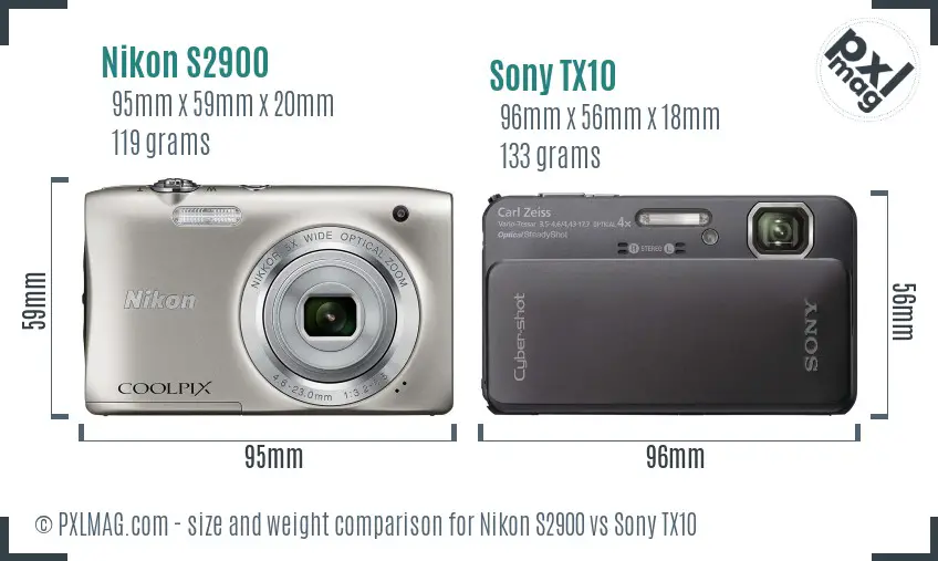 Nikon S2900 vs Sony TX10 size comparison