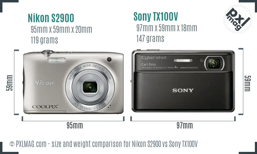 Nikon S2900 vs Sony TX100V size comparison