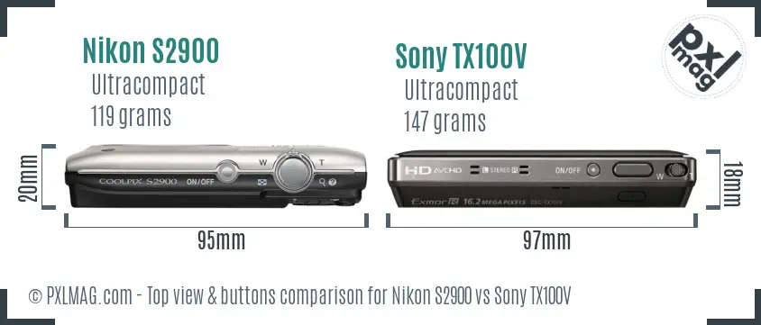 Nikon S2900 vs Sony TX100V top view buttons comparison