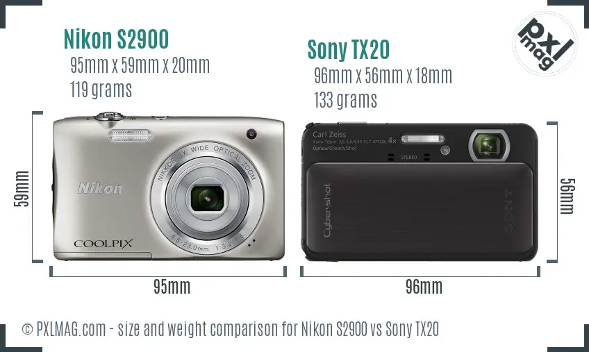 Nikon S2900 vs Sony TX20 size comparison
