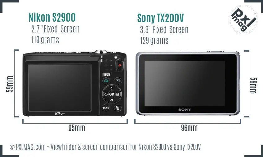 Nikon S2900 vs Sony TX200V Screen and Viewfinder comparison