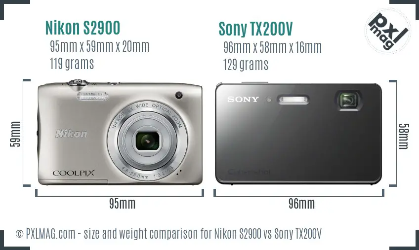 Nikon S2900 vs Sony TX200V size comparison