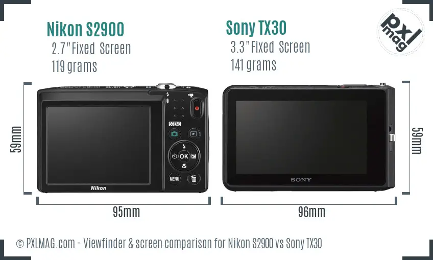 Nikon S2900 vs Sony TX30 Screen and Viewfinder comparison
