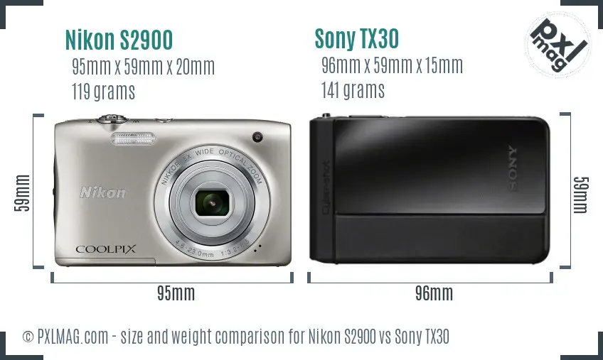 Nikon S2900 vs Sony TX30 size comparison