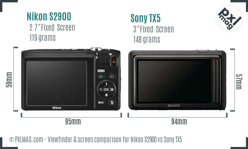 Nikon S2900 vs Sony TX5 Screen and Viewfinder comparison