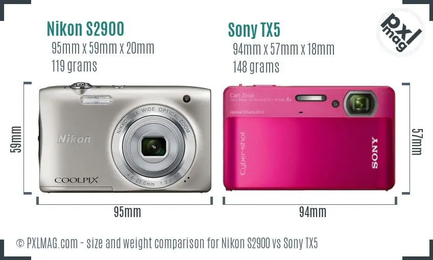 Nikon S2900 vs Sony TX5 size comparison