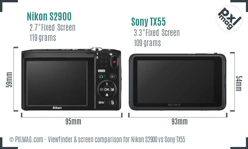 Nikon S2900 vs Sony TX55 Screen and Viewfinder comparison
