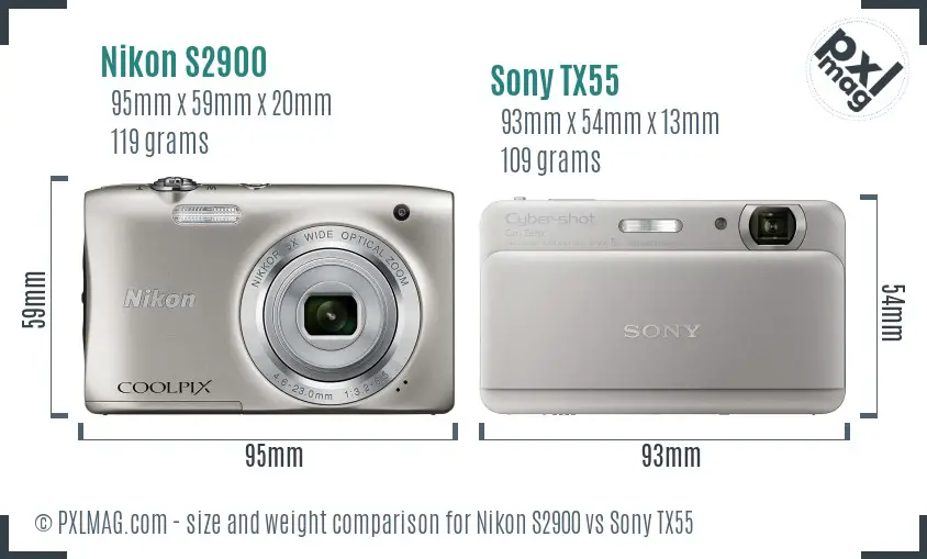 Nikon S2900 vs Sony TX55 size comparison