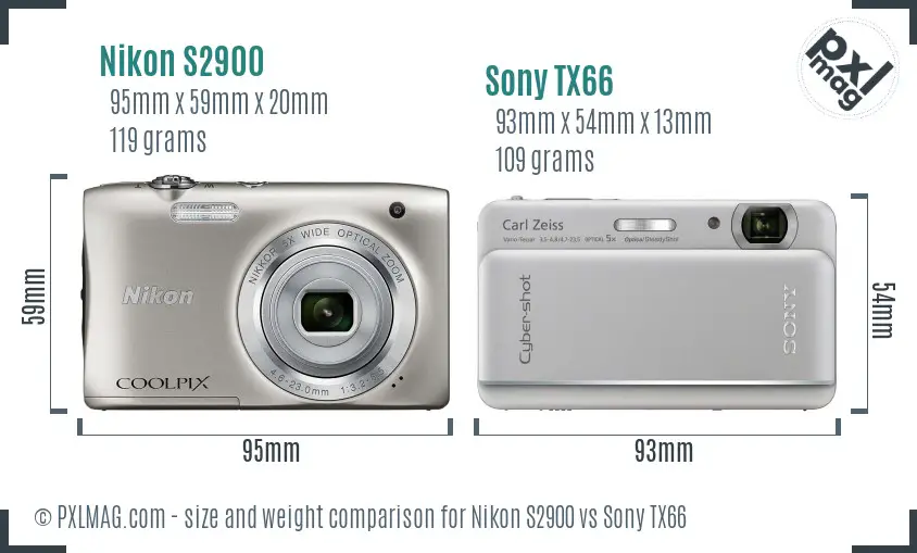 Nikon S2900 vs Sony TX66 size comparison