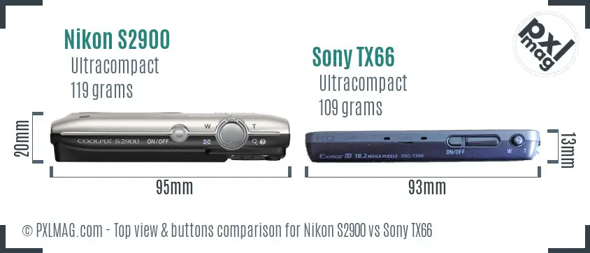 Nikon S2900 vs Sony TX66 top view buttons comparison
