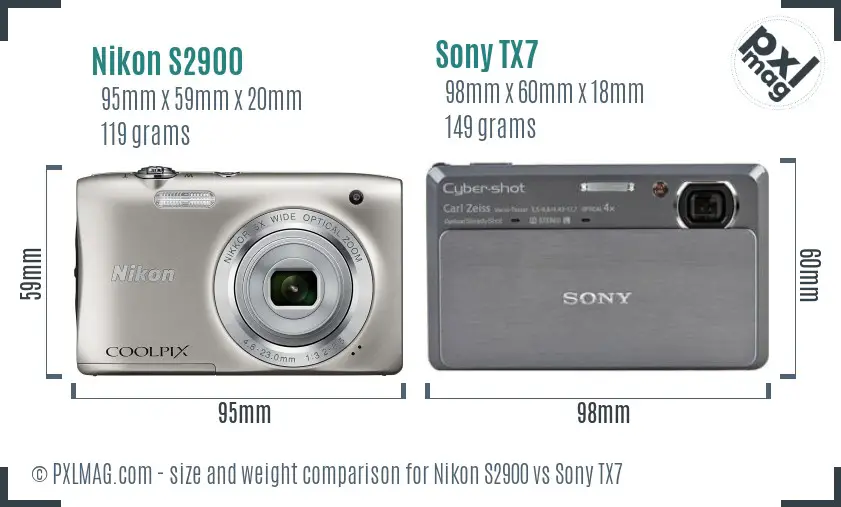 Nikon S2900 vs Sony TX7 size comparison
