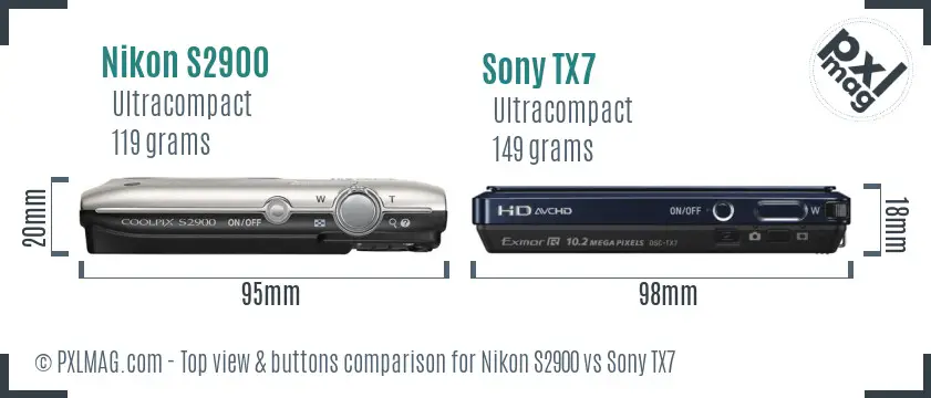 Nikon S2900 vs Sony TX7 top view buttons comparison