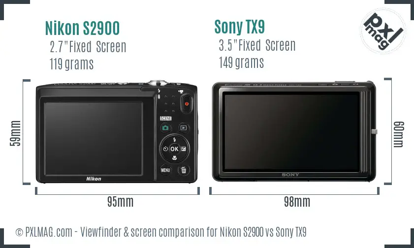 Nikon S2900 vs Sony TX9 Screen and Viewfinder comparison Nikon S2900 vs Sony TX9 Screen and Viewfinder comparison