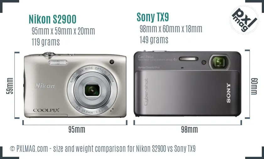 Nikon S2900 vs Sony TX9 size comparison Nikon S2900 vs Sony TX9 size comparison