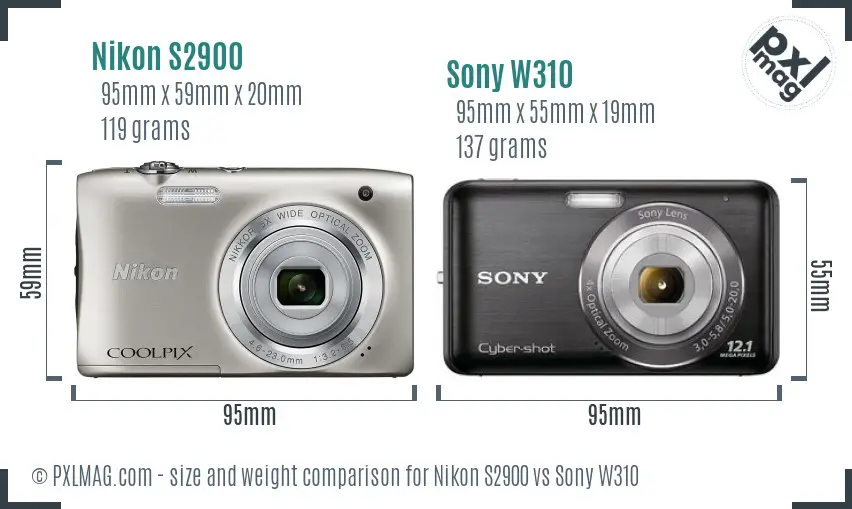 Nikon S2900 vs Sony W310 size comparison