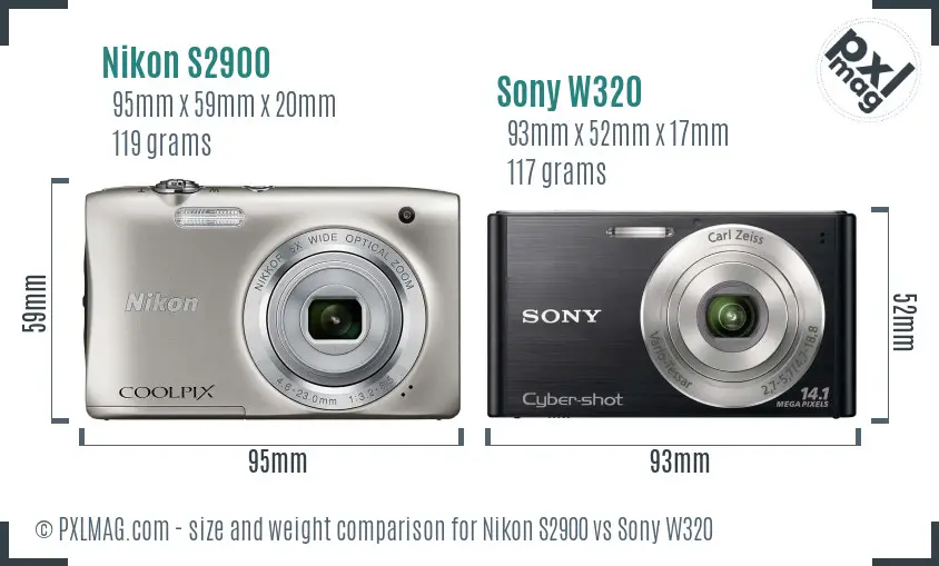 Nikon S2900 vs Sony W320 size comparison