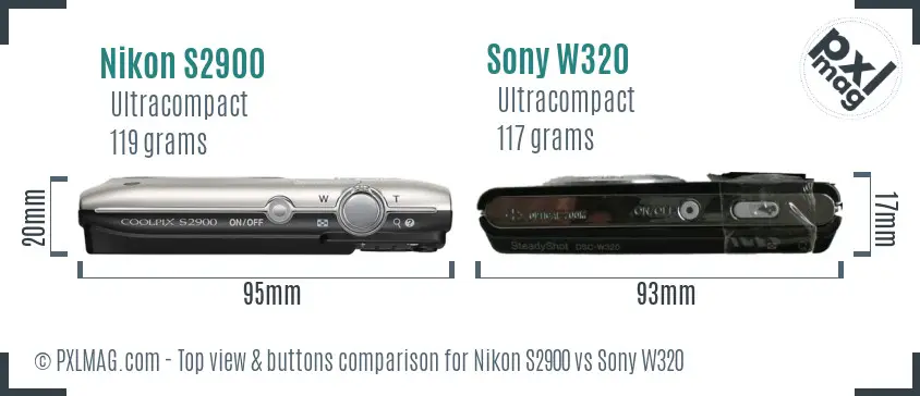 Nikon S2900 vs Sony W320 top view buttons comparison