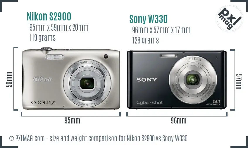 Nikon S2900 vs Sony W330 size comparison