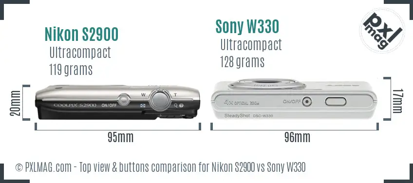 Nikon S2900 vs Sony W330 top view buttons comparison