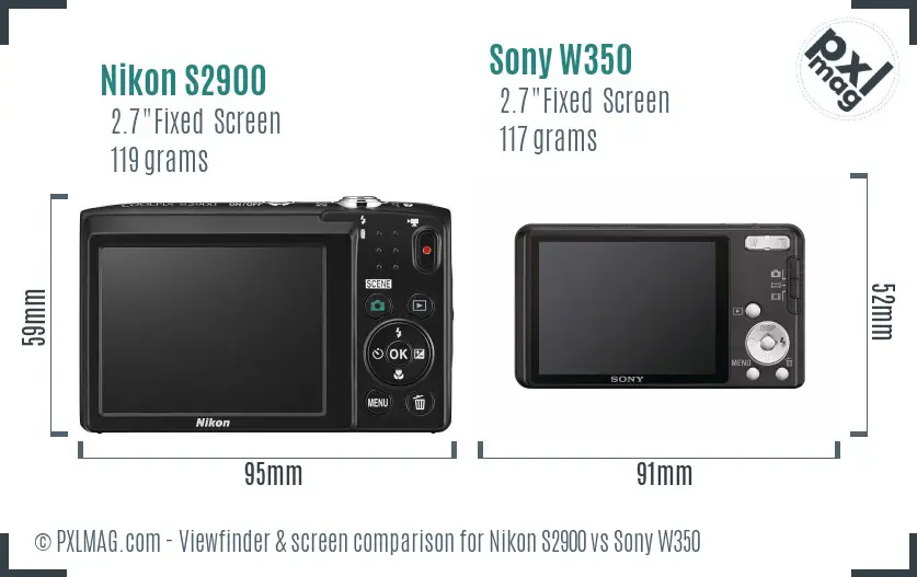 Nikon S2900 vs Sony W350 Screen and Viewfinder comparison