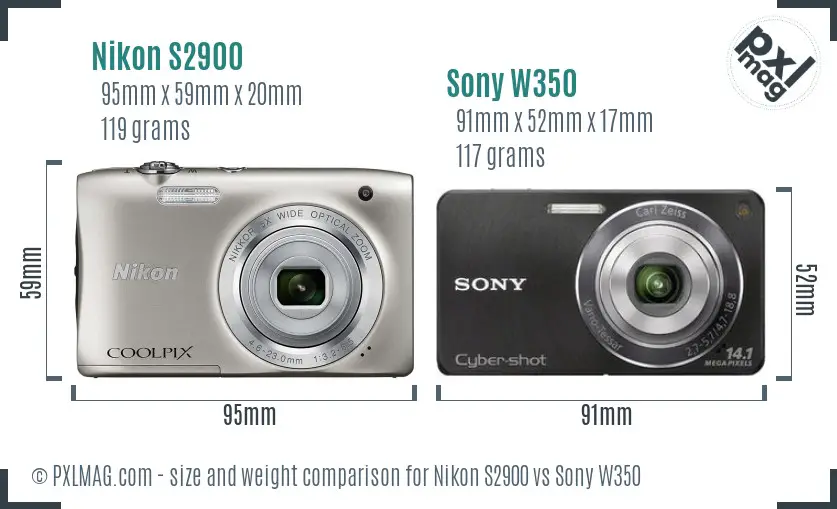 Nikon S2900 vs Sony W350 size comparison