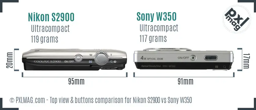 Nikon S2900 vs Sony W350 top view buttons comparison