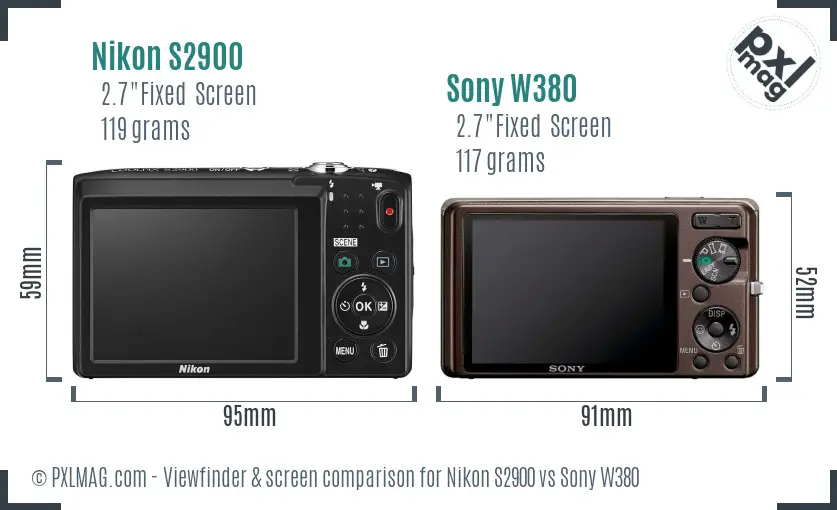 Nikon S2900 vs Sony W380 Screen and Viewfinder comparison