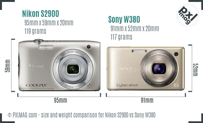 Nikon S2900 vs Sony W380 size comparison