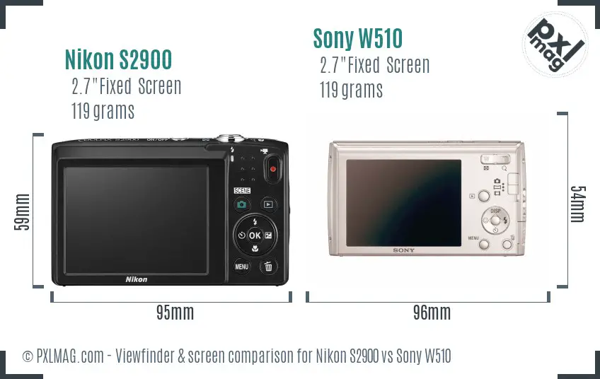 Nikon S2900 vs Sony W510 Screen and Viewfinder comparison