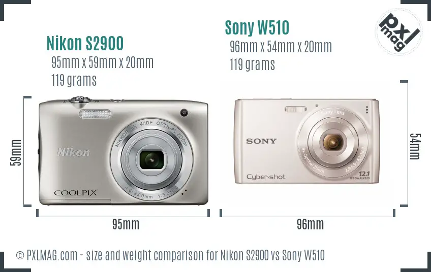 Nikon S2900 vs Sony W510 size comparison