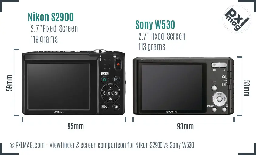 Nikon S2900 vs Sony W530 Screen and Viewfinder comparison