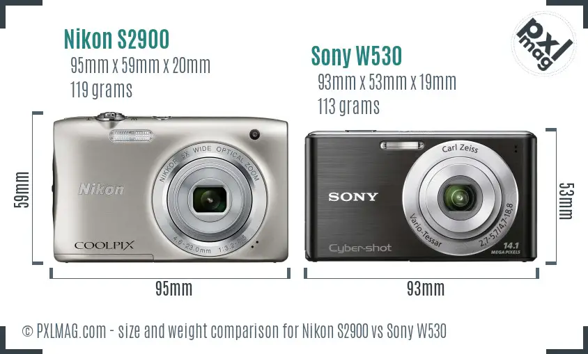 Nikon S2900 vs Sony W530 size comparison