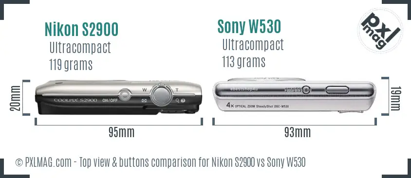 Nikon S2900 vs Sony W530 top view buttons comparison