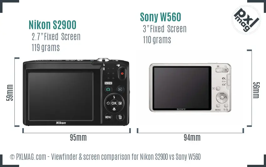 Nikon S2900 vs Sony W560 Screen and Viewfinder comparison