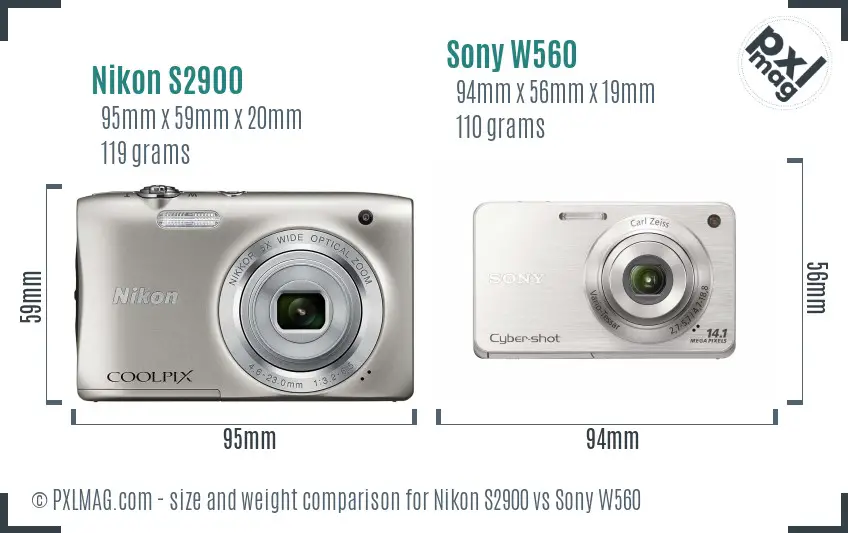 Nikon S2900 vs Sony W560 size comparison