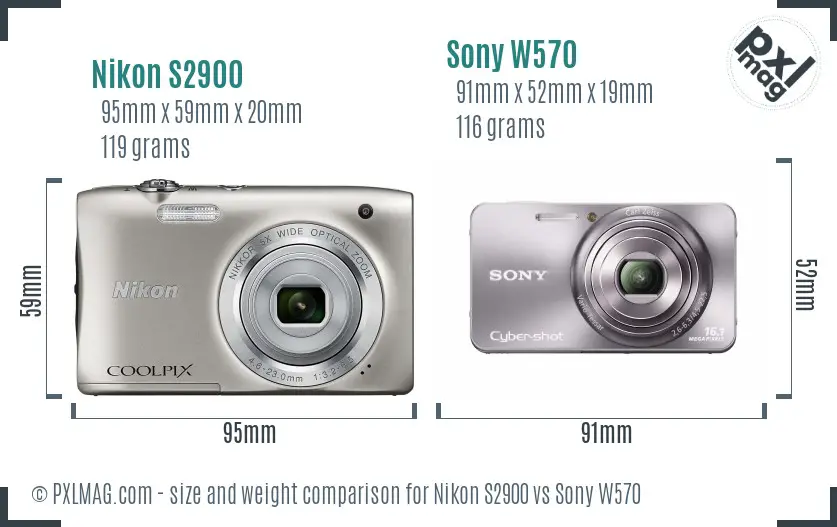 Nikon S2900 vs Sony W570 size comparison