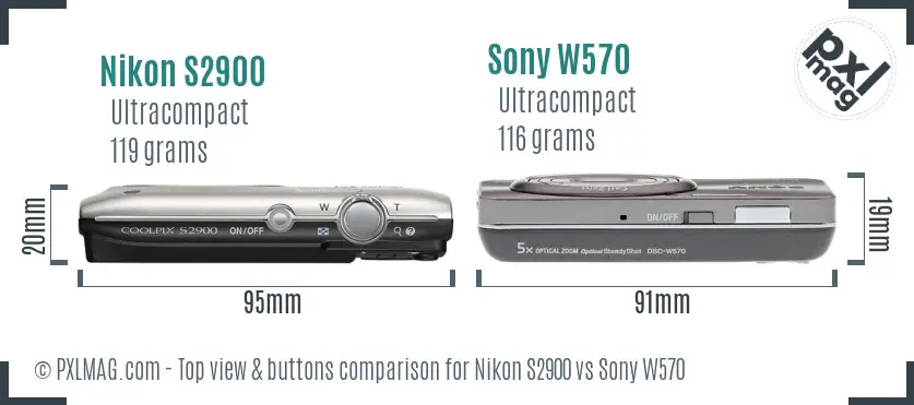 Nikon S2900 vs Sony W570 top view buttons comparison