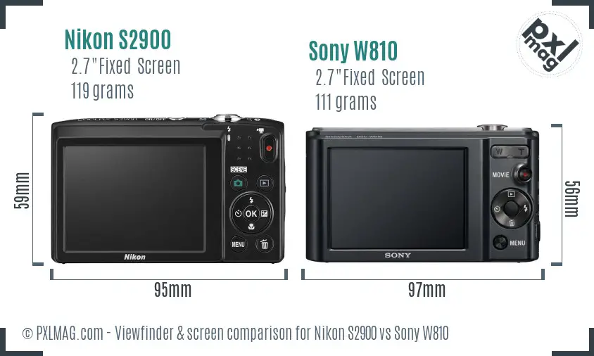 Nikon S2900 vs Sony W810 Screen and Viewfinder comparison