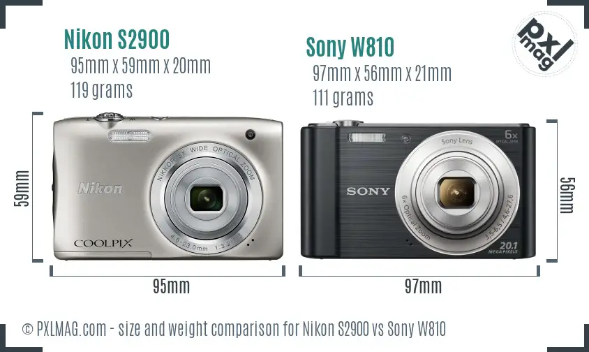 Nikon S2900 vs Sony W810 size comparison