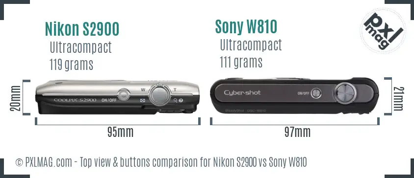 Nikon S2900 vs Sony W810 top view buttons comparison