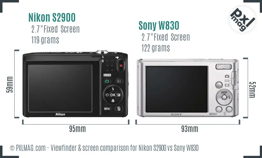 Nikon S2900 vs Sony W830 Screen and Viewfinder comparison