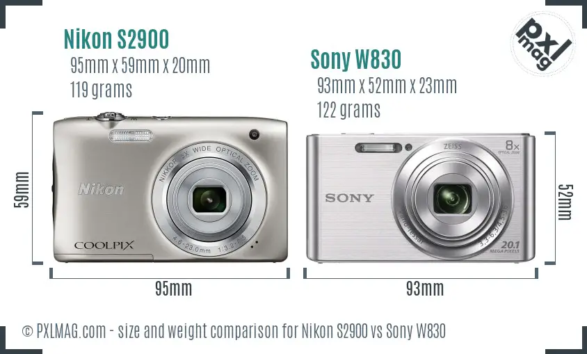 Nikon S2900 vs Sony W830 size comparison