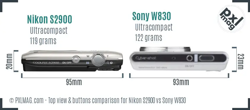Nikon S2900 vs Sony W830 top view buttons comparison