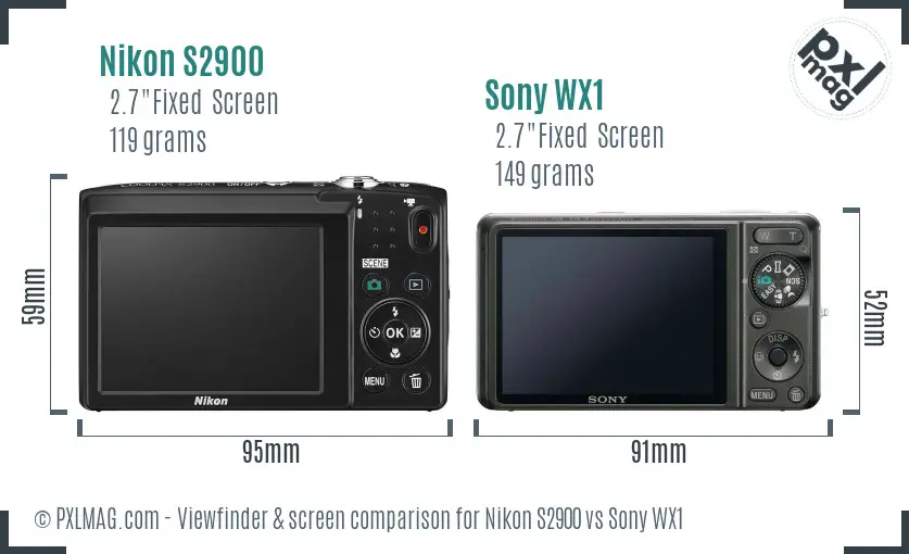 Nikon S2900 vs Sony WX1 Screen and Viewfinder comparison