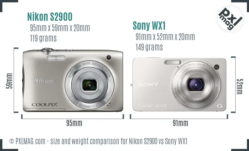 Nikon S2900 vs Sony WX1 size comparison