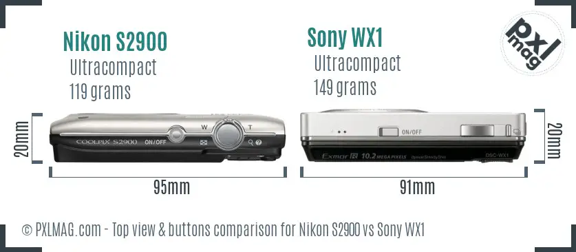 Nikon S2900 vs Sony WX1 top view buttons comparison