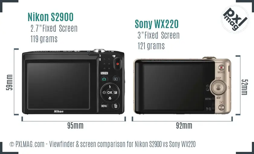 Nikon S2900 vs Sony WX220 Screen and Viewfinder comparison