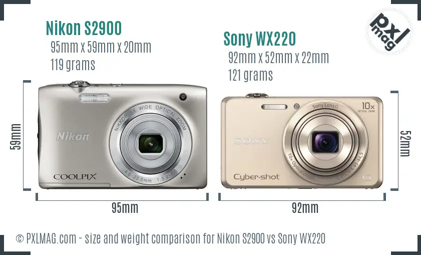 Nikon S2900 vs Sony WX220 size comparison